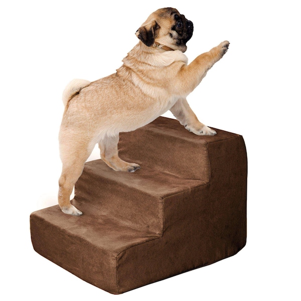 Pet Adobe Pet Adobe High Density Foam Stairs 3 Step Design, Ramp for Small Dogs, Cats with Cover, Brown - 330378VSG