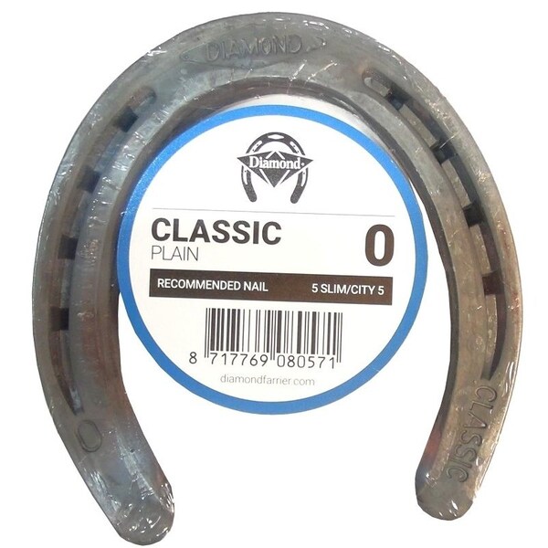 Diamond Farrier Classic Plain Horseshoe, 1/4 in Thick, 0, Steel - DC0PR