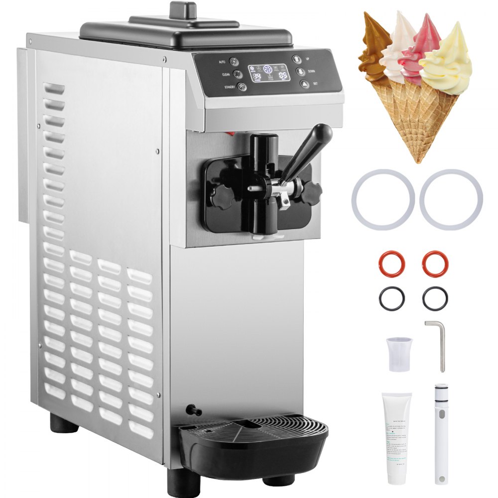 VEVOR Commercial Soft Ice Cream Machine, 13L/H (3.4Gal/H) Ice Cream Machine, Single-Flavor Gelato Machine Commercial w/Pre-Cooling, 1200W Countertop Yogurt Maker Machine w/LED Intelligent Panel - BJLJRZDTDYLM00001V1