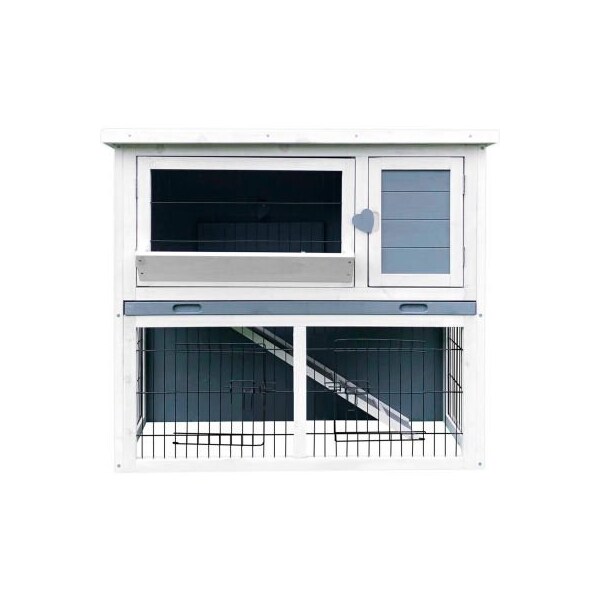 Almo Fulfillment Services Hanover Outdoor Wooden 2-Story Rabbit Hutch with Ramp, Wire Mesh Run and Waterproof Roof - HANRH0103-GRY