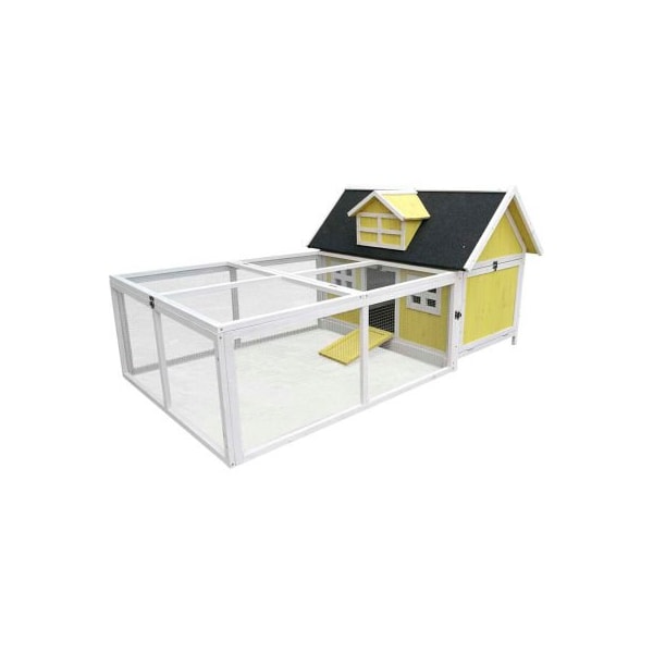 Almo Fulfillment Services Hanover Outdoor Wooden Chicken Coop with Ramp, Large Wire Mesh Run and Waterproof Roof - HANCC0103-YEL