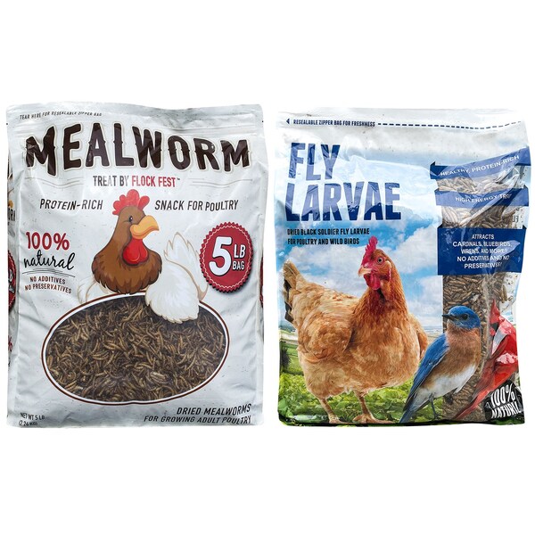 Flock Fest Outdoor Dried Mealworm and Fly Larve 5lb Bag Set - 27077089226