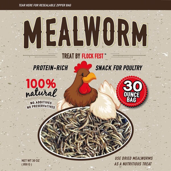 Flock Fest Dried Mealworms for Chickens, Wild Birds, Ducks, and Small Pets, 30 oz Bag, 3PK - 27077088922