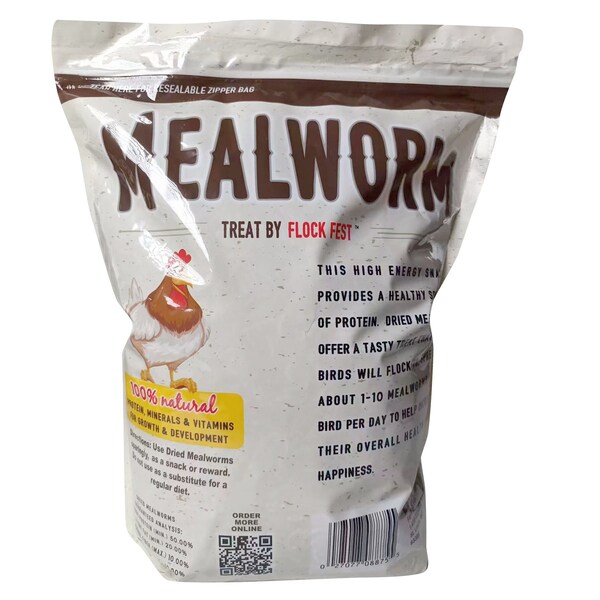 Flock Fest Dried Mealworms for Chickens, Wild Birds, Ducks, and Small Pets, 30 oz Bag, 3PK - 27077088922