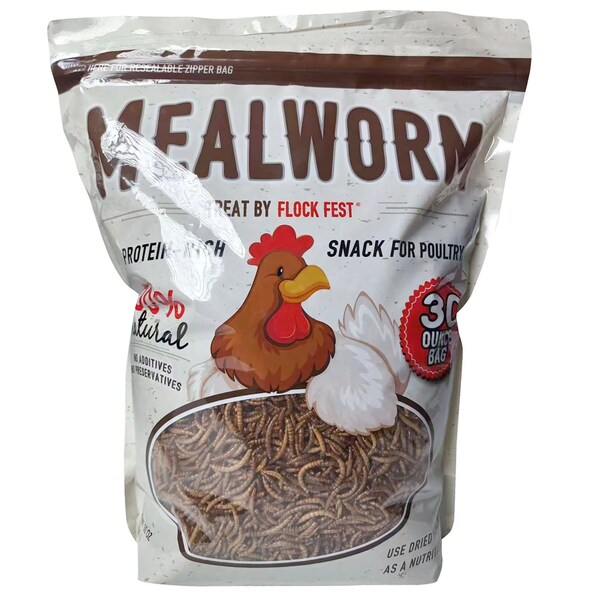 Flock Fest Dried Mealworms for Chickens, Wild Birds, Ducks, and Small Pets, 30 oz Bag, 3PK - 27077088922