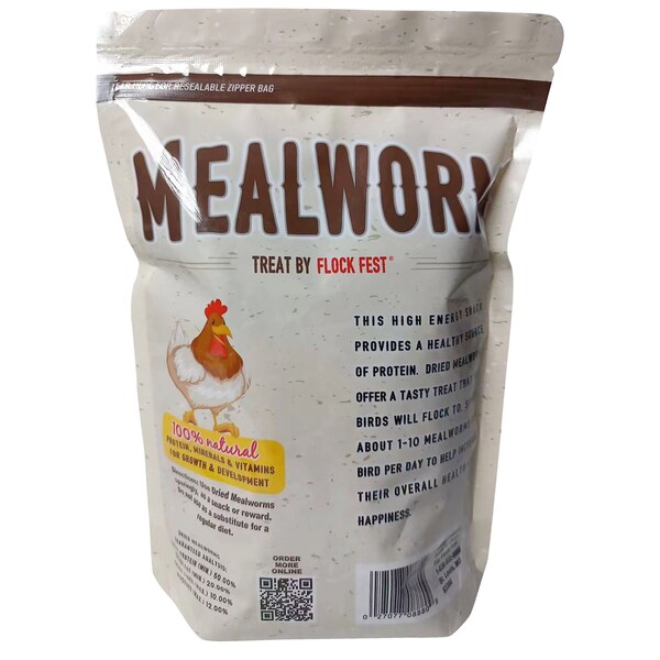 Flock Fest Dried Mealworms for Chickens, Wild Birds, Ducks, and Small Pets, 10 oz Bag, 6PK - 27077088915