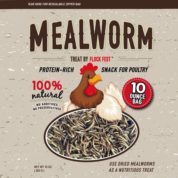 Flock Fest Dried Mealworms for Chickens, Wild Birds, Ducks, and Small Pets, 10 oz Bag, 6PK - 27077088915