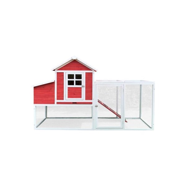 Almo Fulfillment Services Hanover Outdoor Elevated Wooden Chicken Coop with Ramp, Nesting Box, Wire Mesh Run, Waterproof Roof - HANCC0104-RED