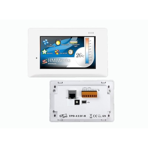 Icp Das 4.3'' Touch HMI device with RS-485, RS-232 3-pin, USB, RTC, Ethernet, and less-surface - TPD-433F-H