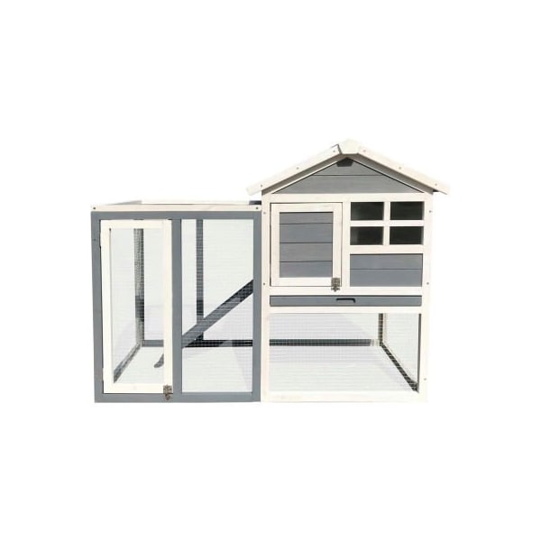 Almo Fulfillment Services Hanover Outdoor Wooden Elevated Rabbit Hutch with Ramp, Wire Mesh Run and Waterproof Roof - HANRH0102-GRY