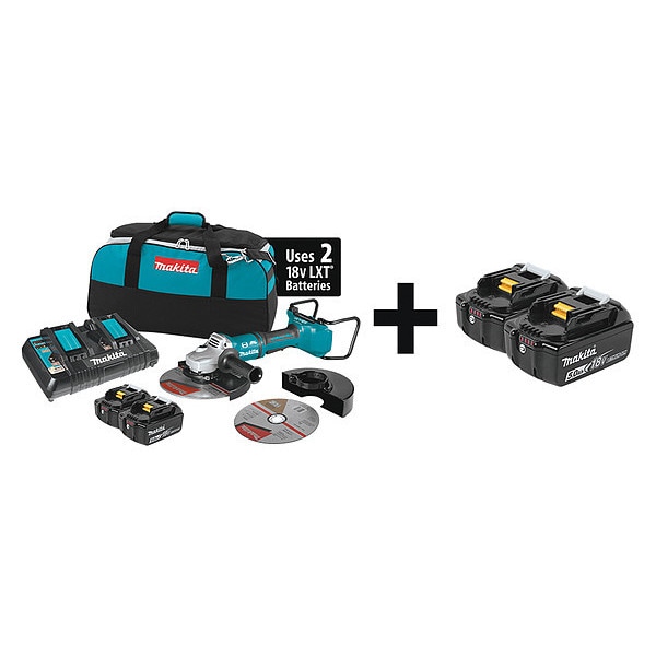Makita Angle Grinder Kit, 36V DC, 9 in Wheel Dia. - XAG13PT1 + BL1850B-2