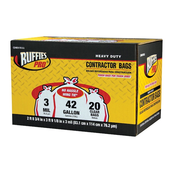 Iron-Hold Ruffies Pro 42 gal Contractor Bags Wing Ties 20 pk 3 mil - 1124919