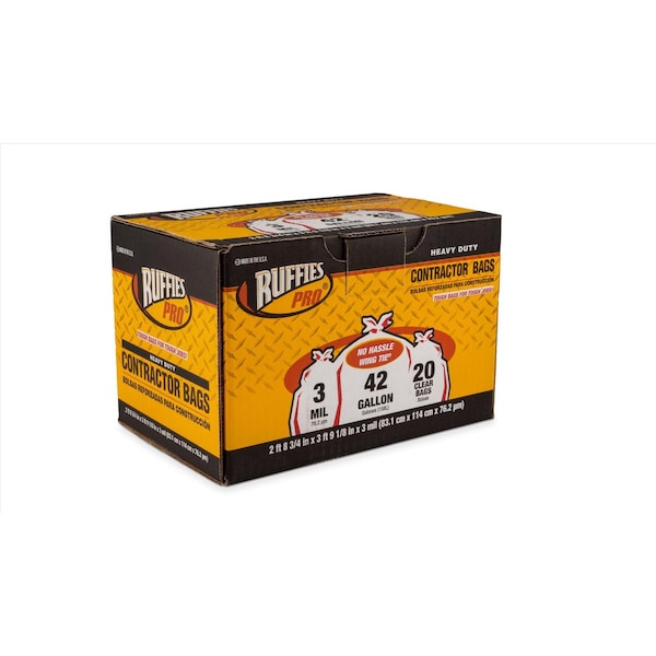 Iron-Hold Ruffies Pro 42 gal Contractor Bags Wing Ties 20 pk 3 mil - 1124919