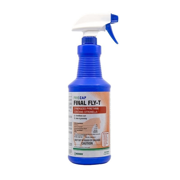 Prozap Final-Fly-T Fly-Die Equine Spray, Liquid, Clear/Light Yellow, Characteristic, Strong, 1 qt - 1597510