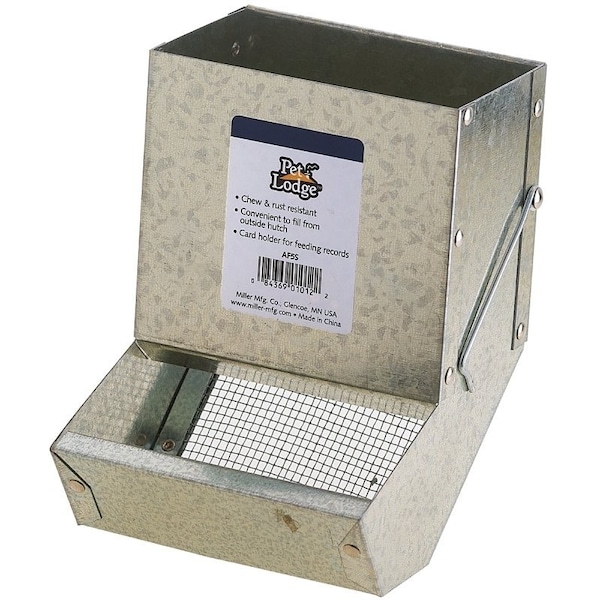 Pet Lodge Small Animal Feeder with Sifter Bottom, Steel, Galvanized, Wire Hook Mounting - AF5S