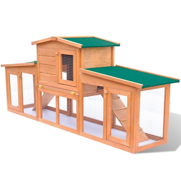 Petpurifiers 75 in. Chicken Coop Small Animal House Large Rabbit Hutch Pet Cage with 2 Runs - Wood - PE2629185
