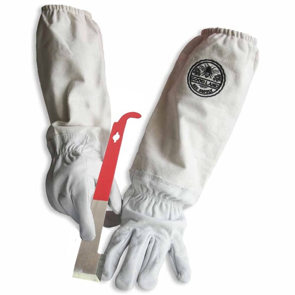 Good Land Bee Supply Natural Cotton and Sheepskin Beekeeping Gloves & J-Hook Hive Tool (X-Large) - GL-GLV-JHK-XLG