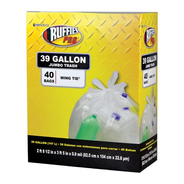 Ruffies Pro Ruffies Pro 39 gal Trash Bags Wing Ties 40 pk 0.9 mil - 1124921