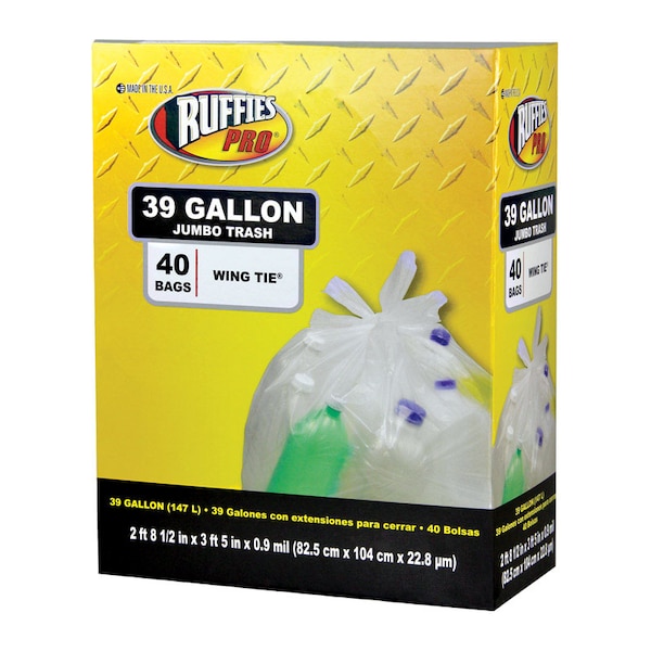 Ruffies Pro Ruffies Pro 39 gal Trash Bags Wing Ties 40 pk 0.9 mil - 1124921