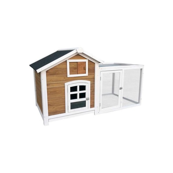 Almo Fulfillment Services Hanover Outdoor Wooden Rabbit Hutch with Ramp, Wire Mesh Run and Waterproof Roof - HANRH0101-BRN