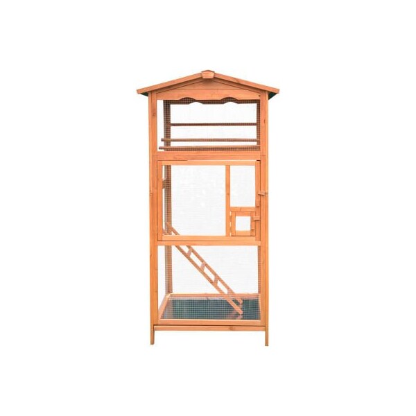 Almo Fulfillment Services Hanover Outdoor Wooden Bird Cage with 3 Resting Bars, Ladder, Waterproof Roof and Removable Tray - HANBC0101-CDR