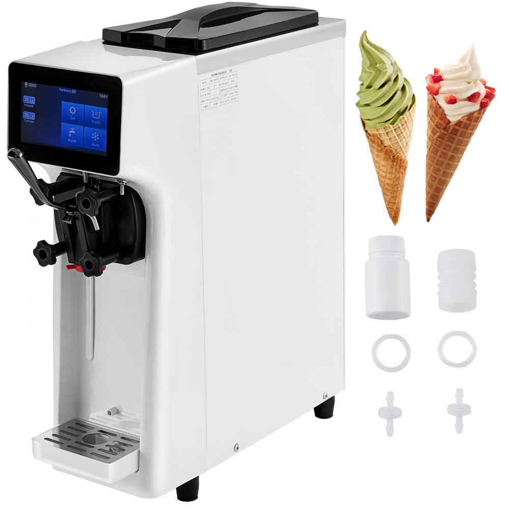 VEVOR Commercial Ice Cream Maker, 10-20L/H Yield, 1000W Countertop Soft Serve Machine with 4.5L Hopper 1.6L Cylinder Touch Screen Puffing Shortage Alarm, Frozen Yogurt Maker for Café Snack Bar, White - DTBQLJBSMCBQLT9Q1V1