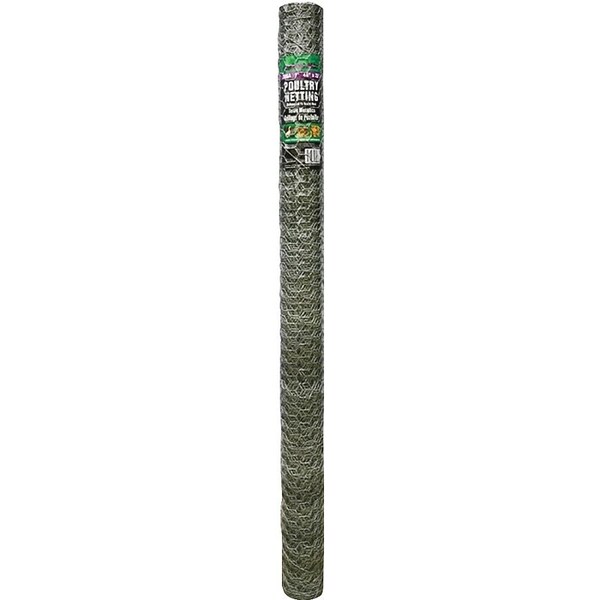 Jackson Wire 12 01 20 16 Poultry Hex Netting, 25 ft L, 48 in W, 20 Gauge, Hexagonal Mesh, 1 in Mesh, Galvanized - 12012016