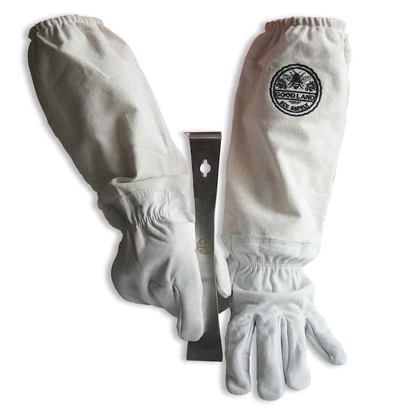 Good Land Bee Supply Sheep Skin Beekeeping Protective Gloves w/Canvas Sleeves - L & Standard Beehive Scraper Prybar Tool - GL-GLV-PRY-LG