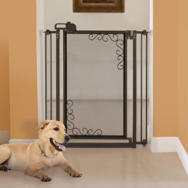Richell 32.5-36.5 x 2.4 x 40 in. One-Touch Metal Mesh Pet Gate - Black - Tall - 94942