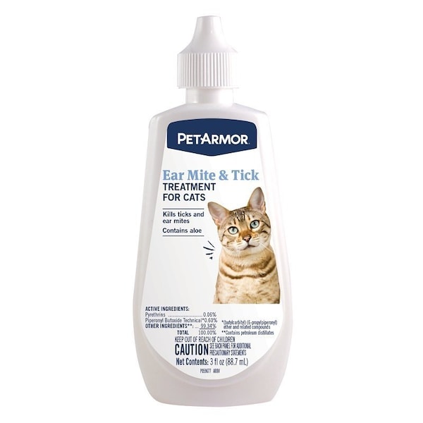 Pet Armor PetArmor Cat Ear Mite/Tick Treatment, Liquid, Fragrance-Free, 3 oz Squeeze Bottle - 2815