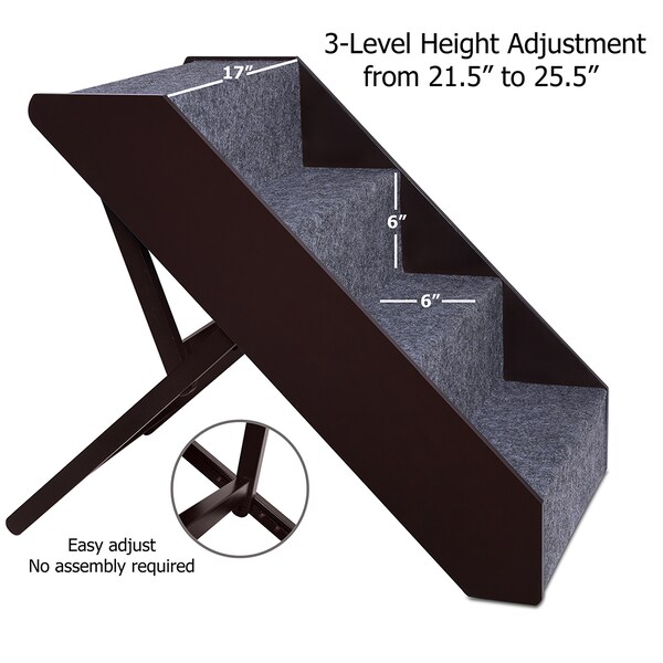 Arf Pets Foldable Wood Dog Stairs, 4 Levels Height Adjustment Wide Pet Steps for Dogs and Cats - APSTPS