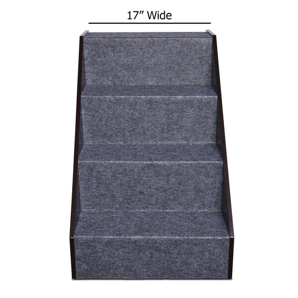 Arf Pets Foldable Wood Dog Stairs, 4 Levels Height Adjustment Wide Pet Steps for Dogs and Cats - APSTPS