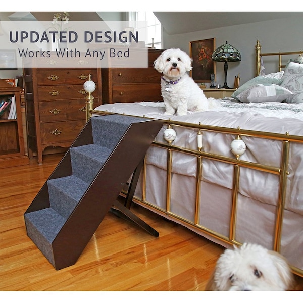 Arf Pets Foldable Wood Dog Stairs, 4 Levels Height Adjustment Wide Pet Steps for Dogs and Cats - APSTPS
