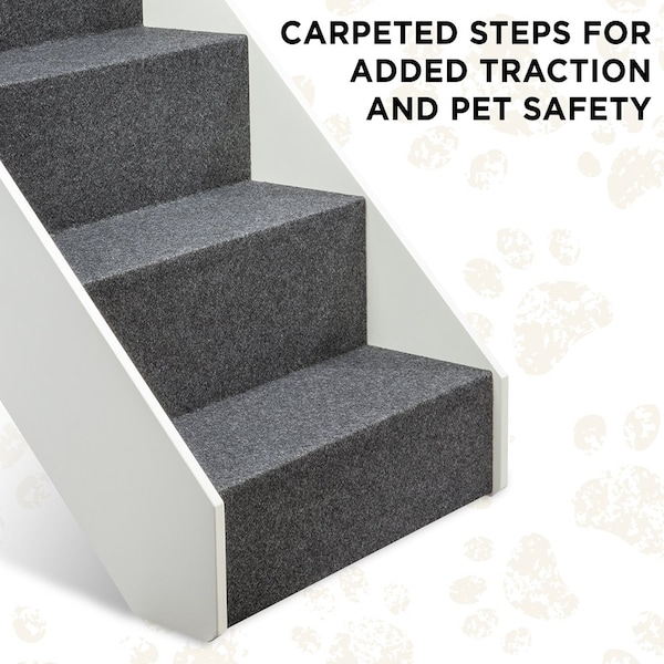 Arf Pets Wood Dog Stairs, 4 Levels Height Adjustment Wide Pet Steps, Foldable, White - APSTPSWH