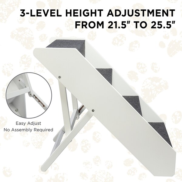 Arf Pets Wood Dog Stairs, 4 Levels Height Adjustment Wide Pet Steps, Foldable, White - APSTPSWH