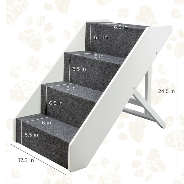 Arf Pets Wood Dog Stairs, 4 Levels Height Adjustment Wide Pet Steps, Foldable, White - APSTPSWH