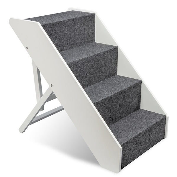 Arf Pets Wood Dog Stairs, 4 Levels Height Adjustment Wide Pet Steps, Foldable, White - APSTPSWH