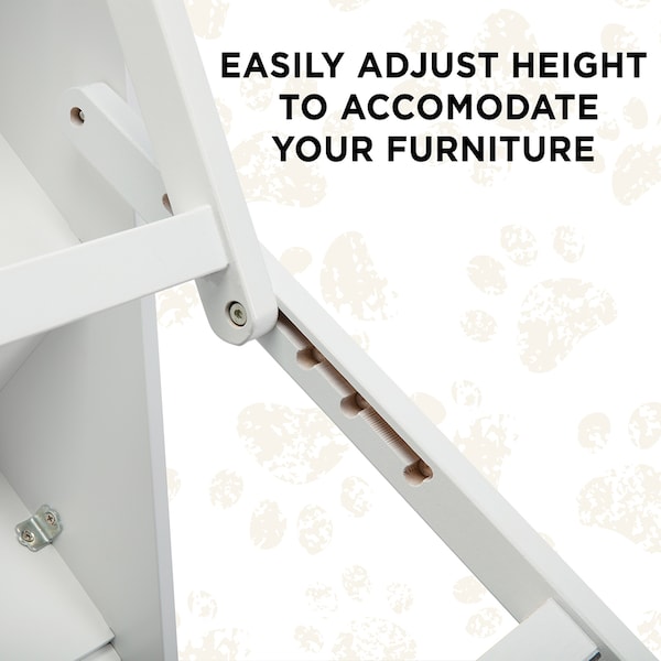 Arf Pets Wood Dog Stairs, 4 Levels Height Adjustment Wide Pet Steps, Foldable, White - APSTPSWH