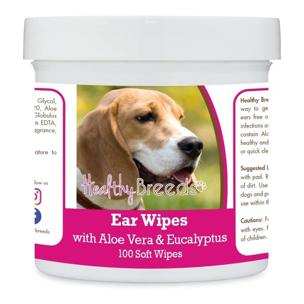 Healthy Breeds Beagle Ear Cleaning Wipes with Aloe & Eucalyptus for Dogs, 100PK - 192959823011