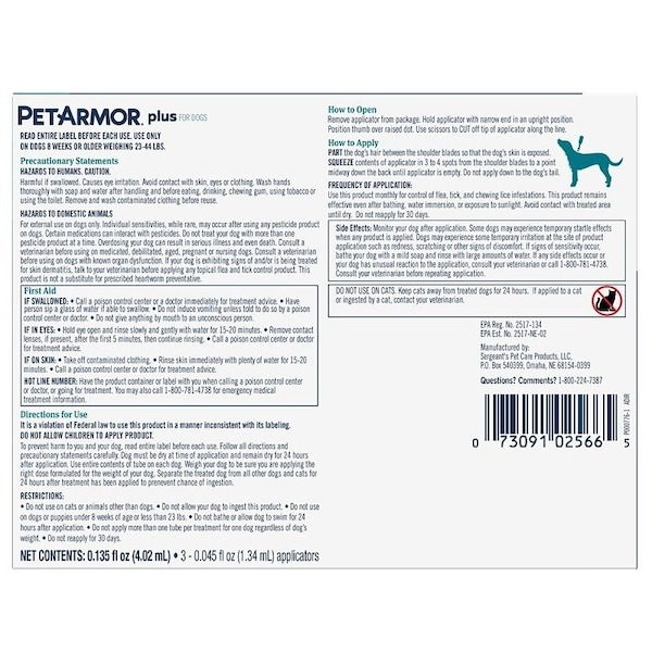 Pet Armor PetArmor Plus Flea and Tick Topical Treatment, Liquid Tube - 5388