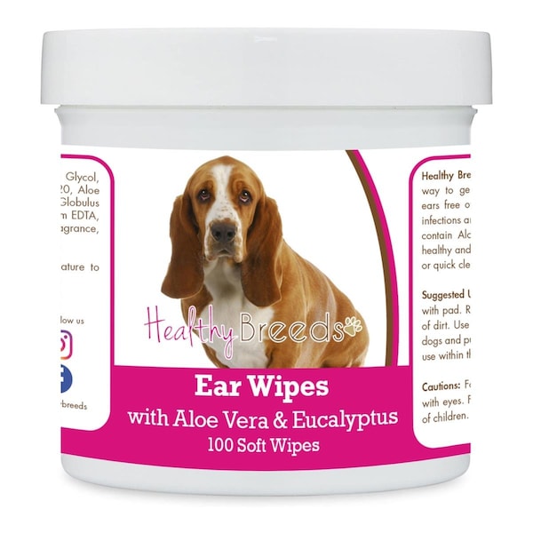 Healthy Breeds Basset Hound Ear Cleaning Wipes with Aloe & Eucalyptus for Dogs, 100PK - HE125883