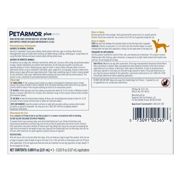 Pet Armor PetArmor Plus Flea and Tick Topical Treatment, Liquid Tube - 5387