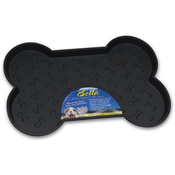 Loving Pets Products Loving Pets Products LP7357 Black Bella Spill-Proof Bone Shaped Dog Mat - 23.5 x 17.5 in. - LP7357