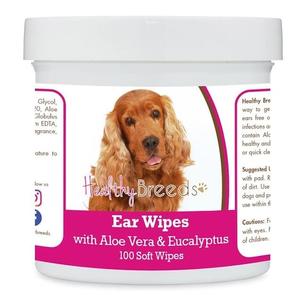 Healthy Breeds Healthy Breeds 192959823486 Cocker Spaniel Ear Cleaning Wipes with Aloe & Eucalyptus for Dogs - 100 Count - 192959823486