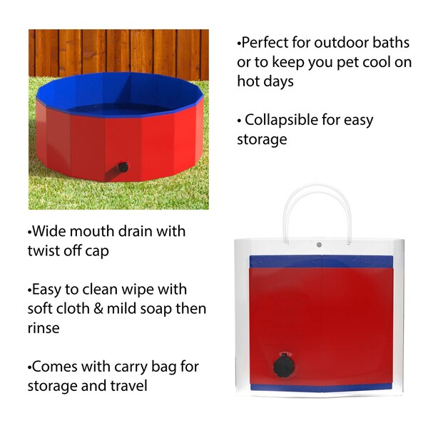 Pet Adobe Pet Pool and Bathing Tub-Foldable with Carrying Bag, Travel Friendly for Dogs, Cats and Pets 30x12 - 750039BJJ