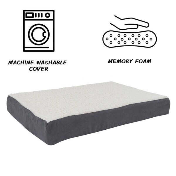 Pet Adobe Pet Adobe Memory Orthopedic Foam Dog Bed- Sherpa Top and Removable Cover- 30x20.5x4, Gray - 390553APC