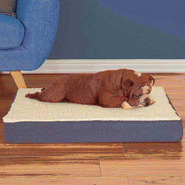 Pet Adobe Pet Adobe Memory Orthopedic Foam Dog Bed- Sherpa Top and Removable Cover- 30x20.5x4, Gray - 390553APC