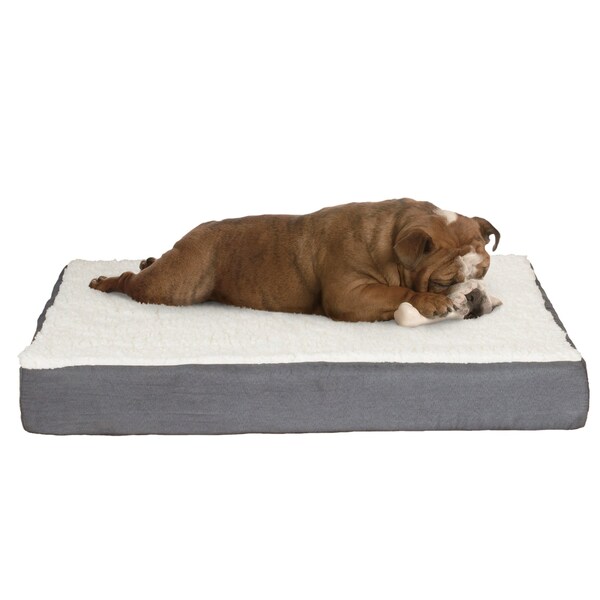 Pet Adobe Pet Adobe Memory Orthopedic Foam Dog Bed- Sherpa Top and Removable Cover- 30x20.5x4, Gray - 390553APC