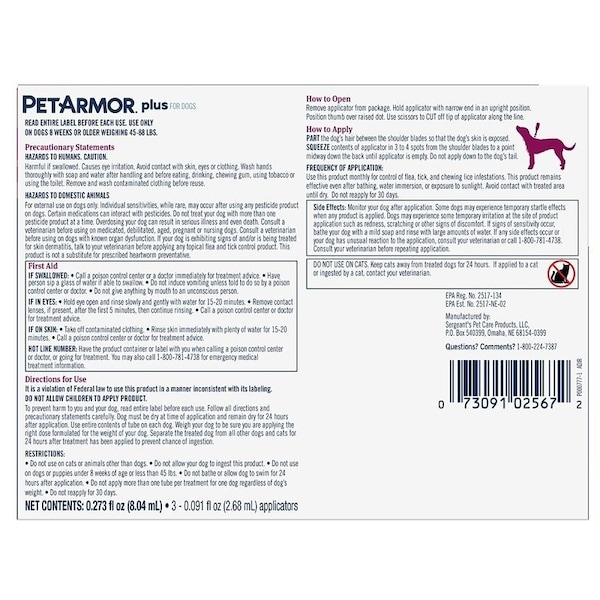 Pet Armor PetArmor Plus Flea and Tick Topical Treatment, Liquid Tube - 5389