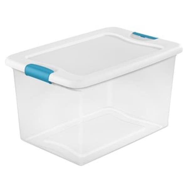 Sterilite Sterilite 14978006 6 qt Clear Latching Tote Storage Box White Lid & Blue Latches - 14978006